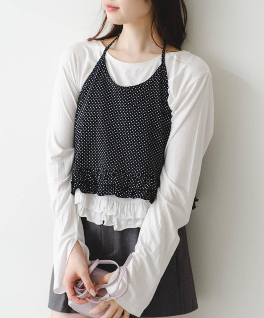 圓點荷葉邊吊帶套裝