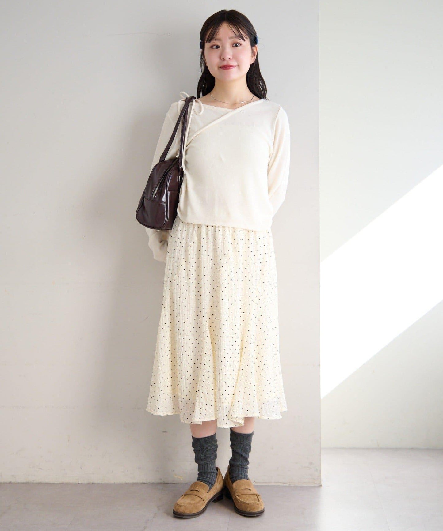 波點透紗中長半身裙
