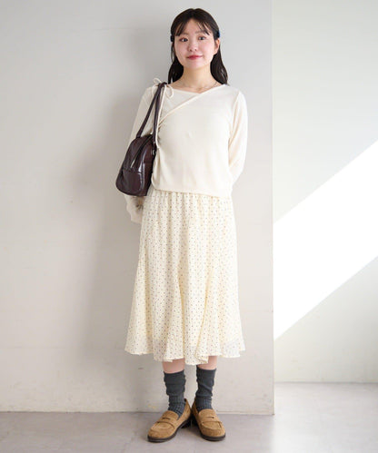 波點透紗中長半身裙