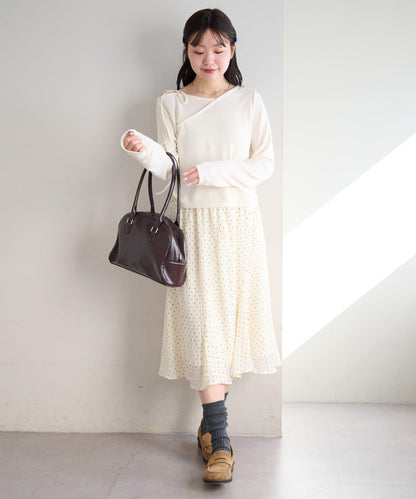 波點透紗中長半身裙