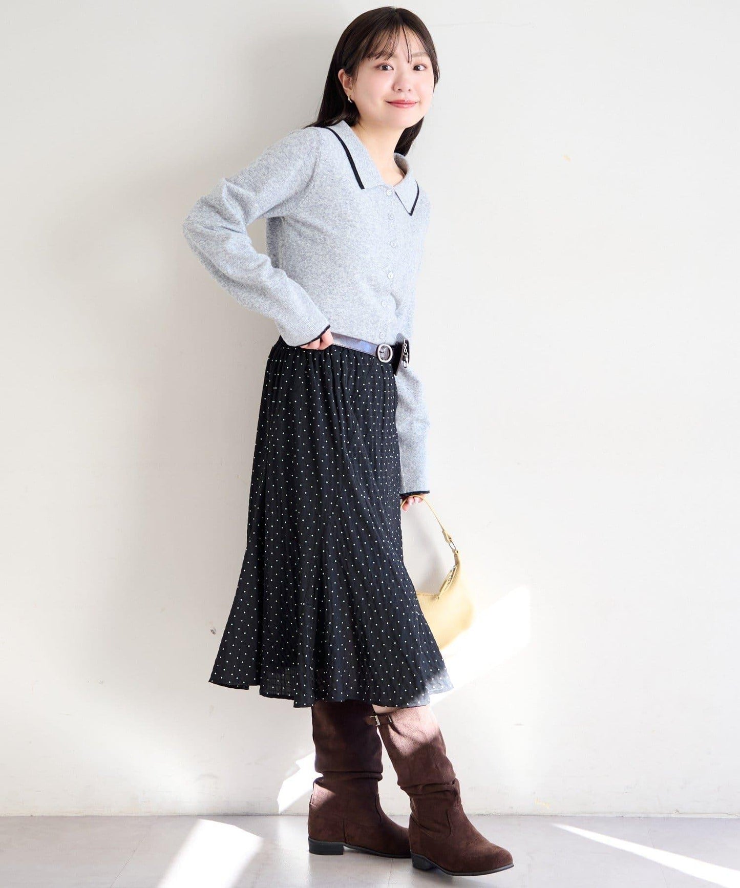 波點透紗中長半身裙