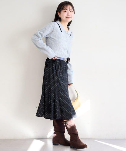 波點透紗中長半身裙