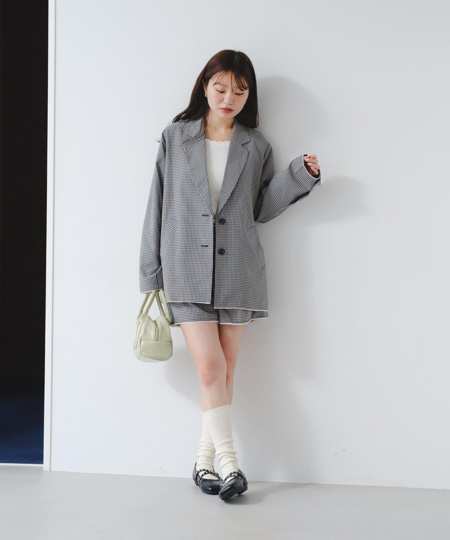 珠點蕾絲格紋夾克