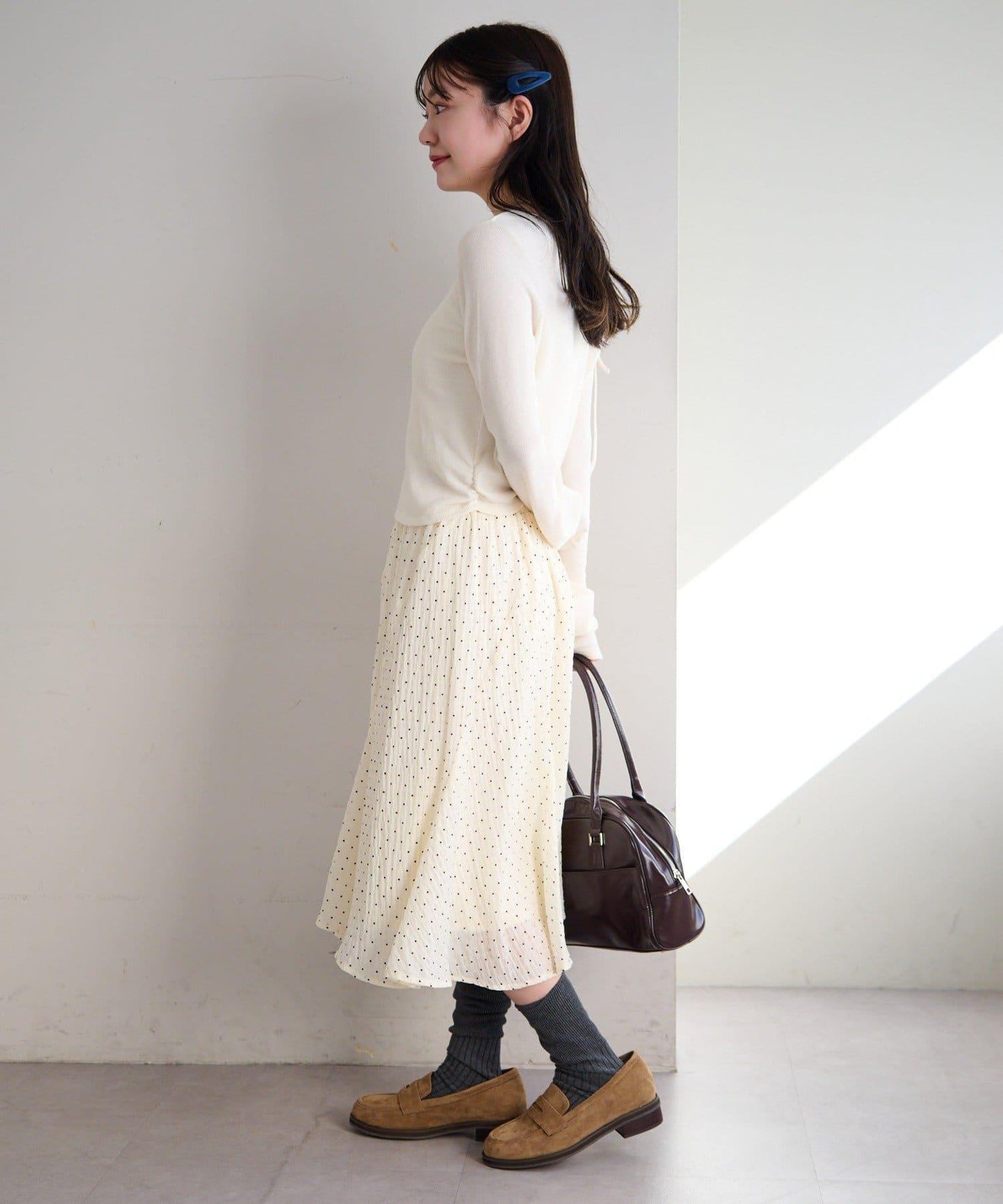 波點透紗中長半身裙