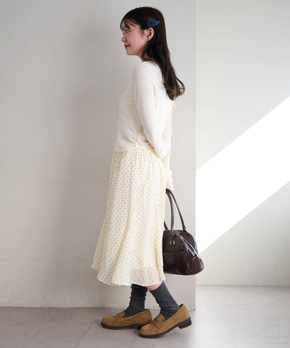 波點透紗中長半身裙