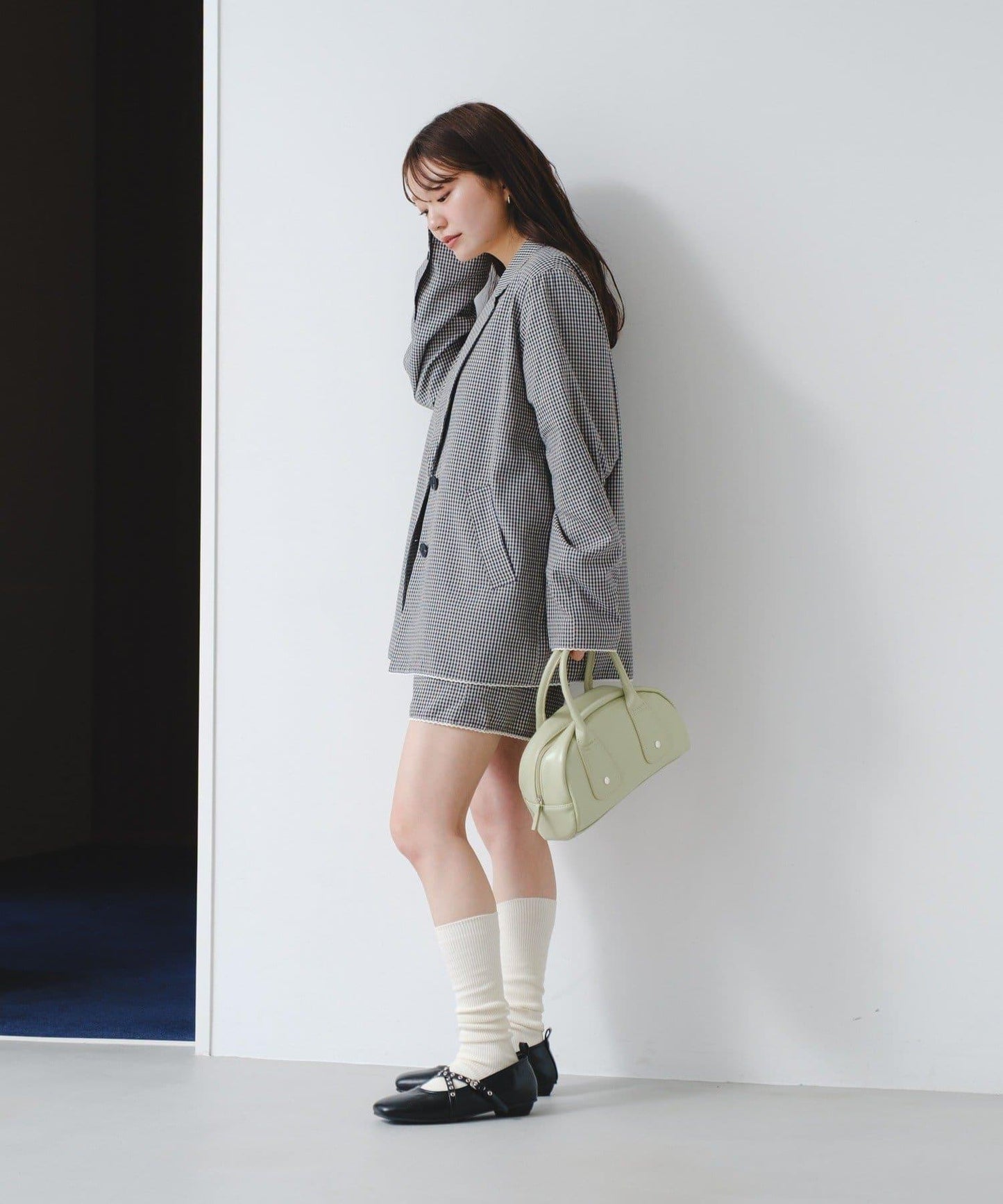 珠點蕾絲格紋夾克