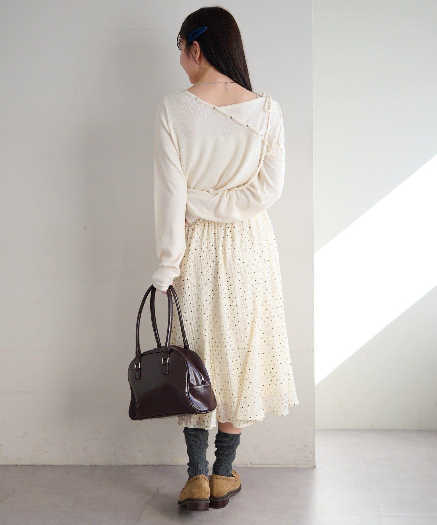 波點透紗中長半身裙