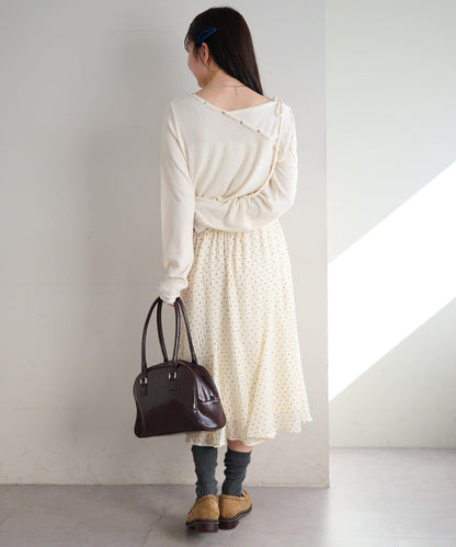 波點透紗中長半身裙