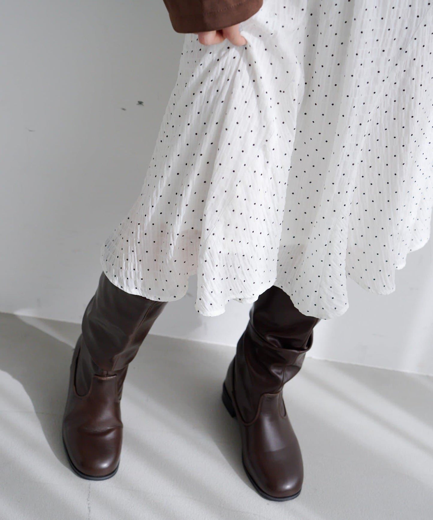 波點透紗中長半身裙