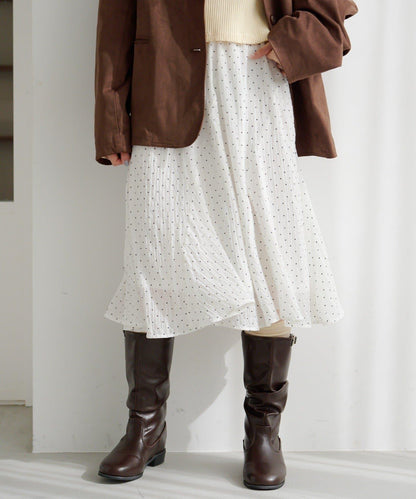 波點透紗中長半身裙