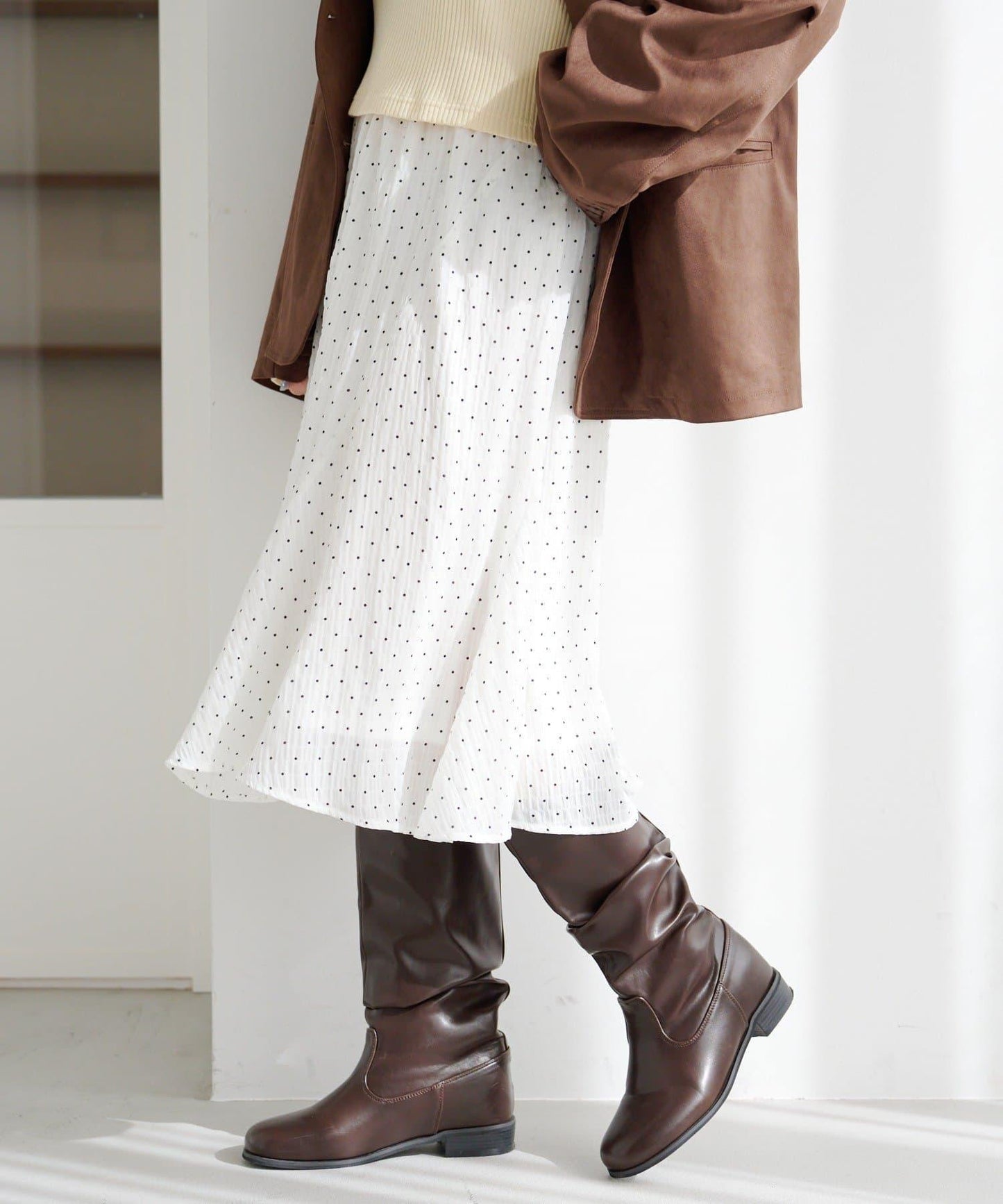 波點透紗中長半身裙