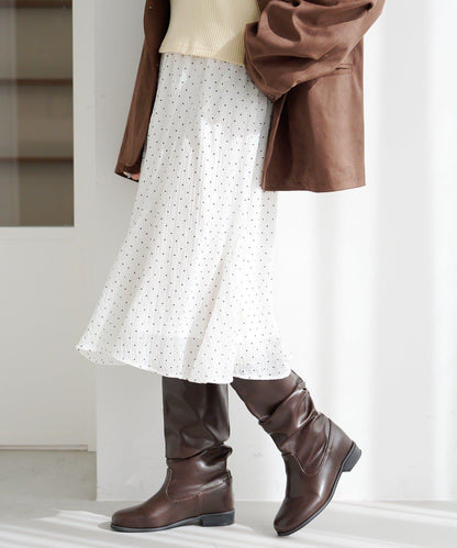 波點透紗中長半身裙