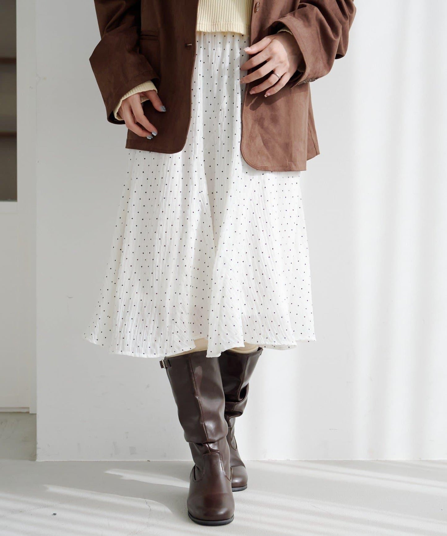 波點透紗中長半身裙