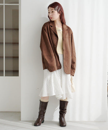 波點透紗中長半身裙