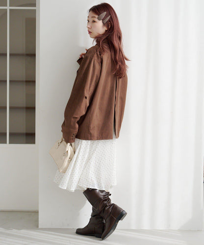 波點透紗中長半身裙