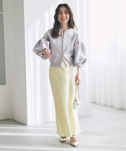 泡泡袖珍珠裝飾針織開衫