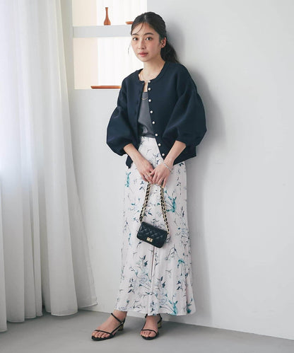 泡泡袖珍珠裝飾針織開衫