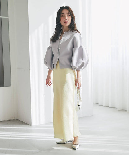 泡泡袖珍珠裝飾針織開衫