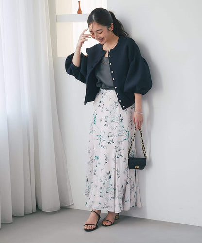 泡泡袖珍珠裝飾針織開衫