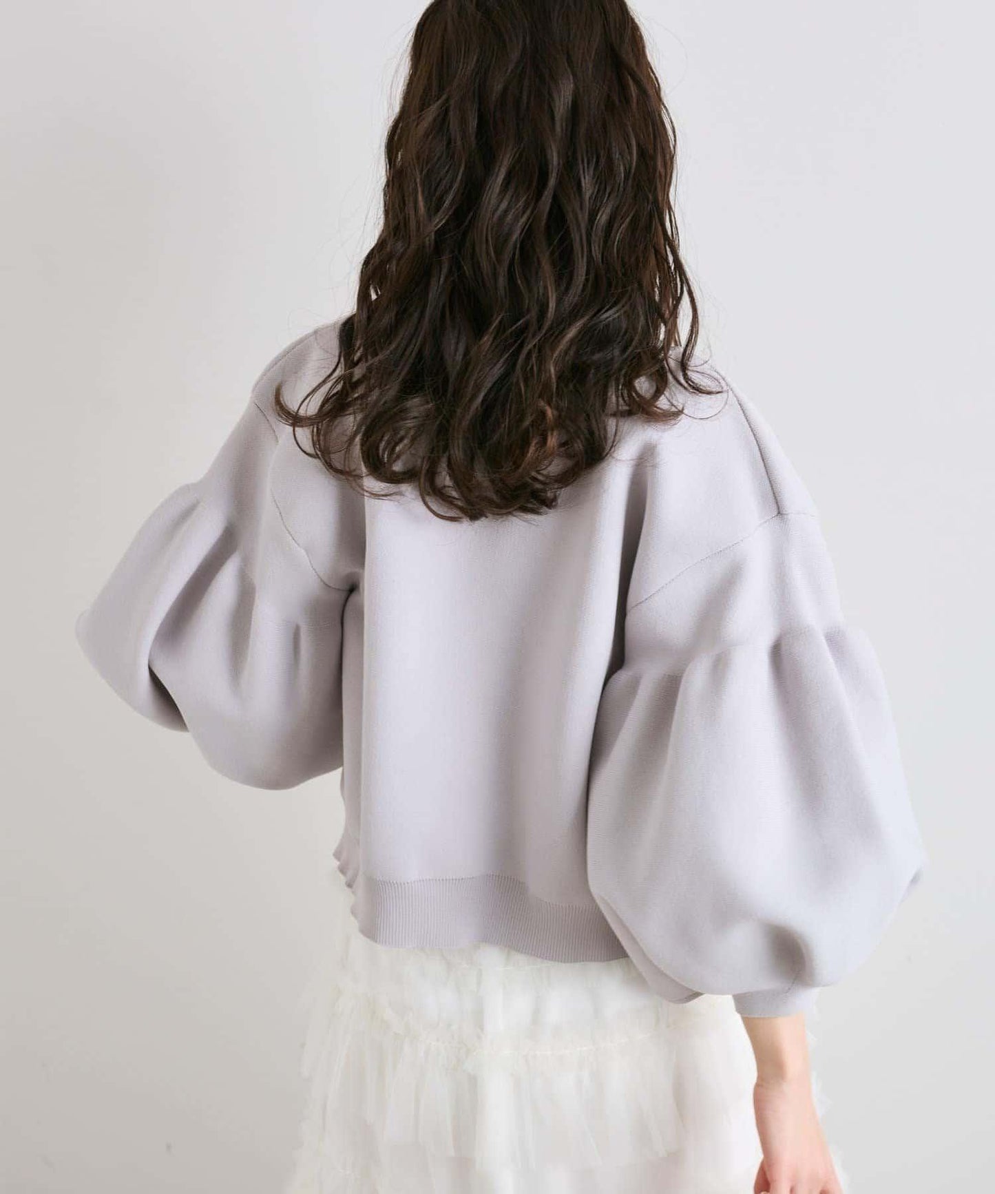 泡泡袖珍珠裝飾針織開衫