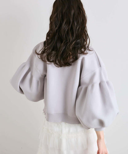 泡泡袖珍珠裝飾針織開衫