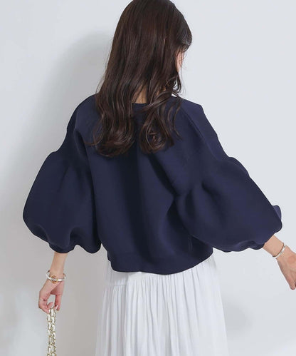 泡泡袖珍珠裝飾針織開衫