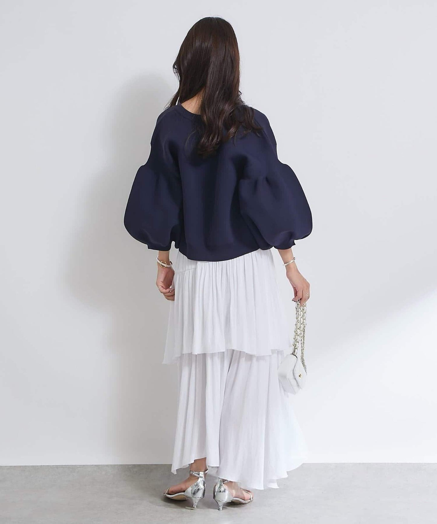 泡泡袖珍珠裝飾針織開衫