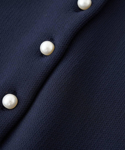 泡泡袖珍珠裝飾針織開衫