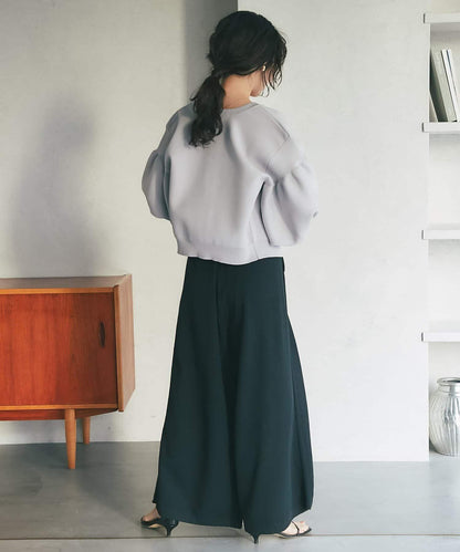 泡泡袖珍珠裝飾針織開衫