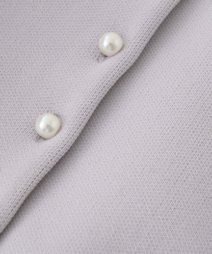 泡泡袖珍珠裝飾針織開衫