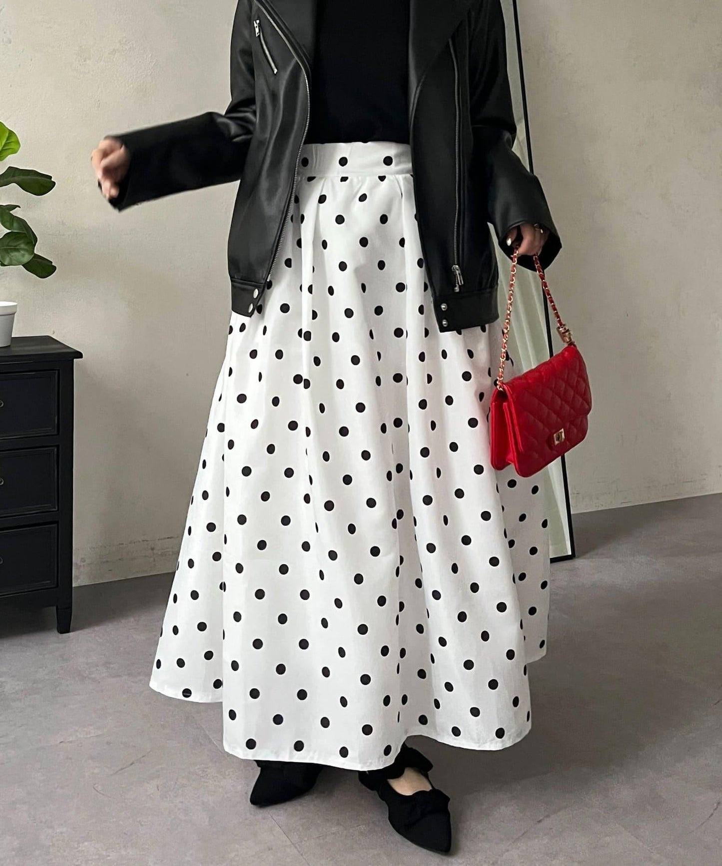 圓點格紋蓬鬆塔夫綢傘形半身裙