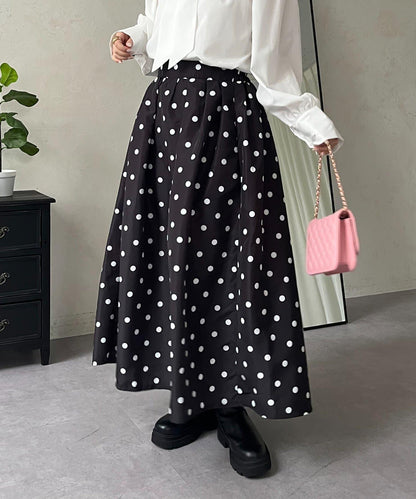 圓點格紋蓬鬆塔夫綢傘形半身裙