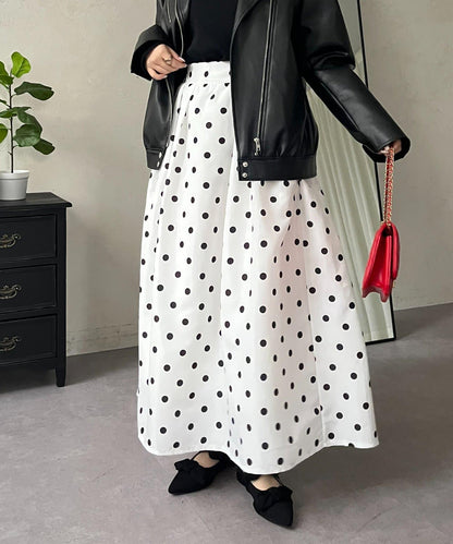 圓點格紋蓬鬆塔夫綢傘形半身裙