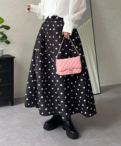 圓點格紋蓬鬆塔夫綢傘形半身裙