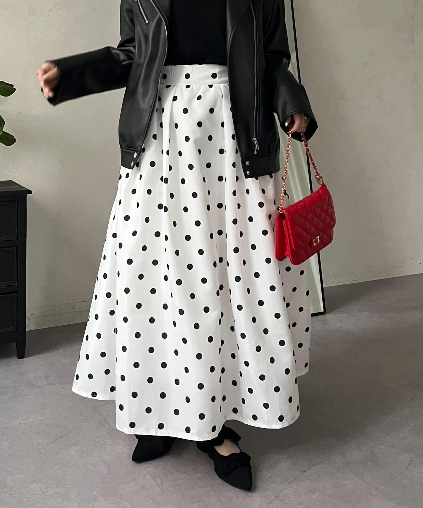 圓點格紋蓬鬆塔夫綢傘形半身裙