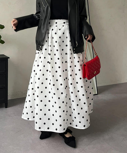 圓點格紋蓬鬆塔夫綢傘形半身裙