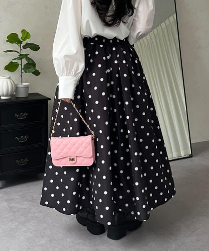 圓點格紋蓬鬆塔夫綢傘形半身裙
