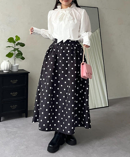 圓點格紋蓬鬆塔夫綢傘形半身裙