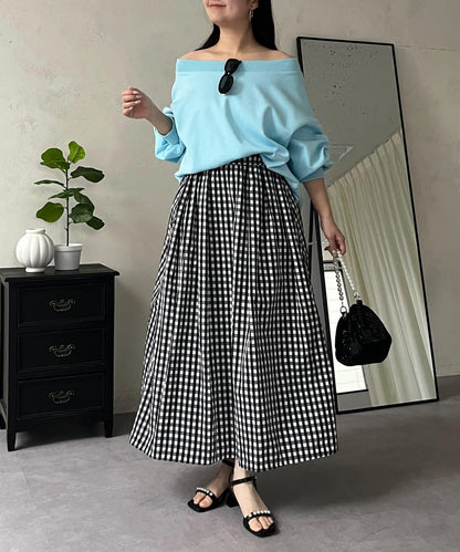 圓點格紋蓬鬆塔夫綢傘形半身裙