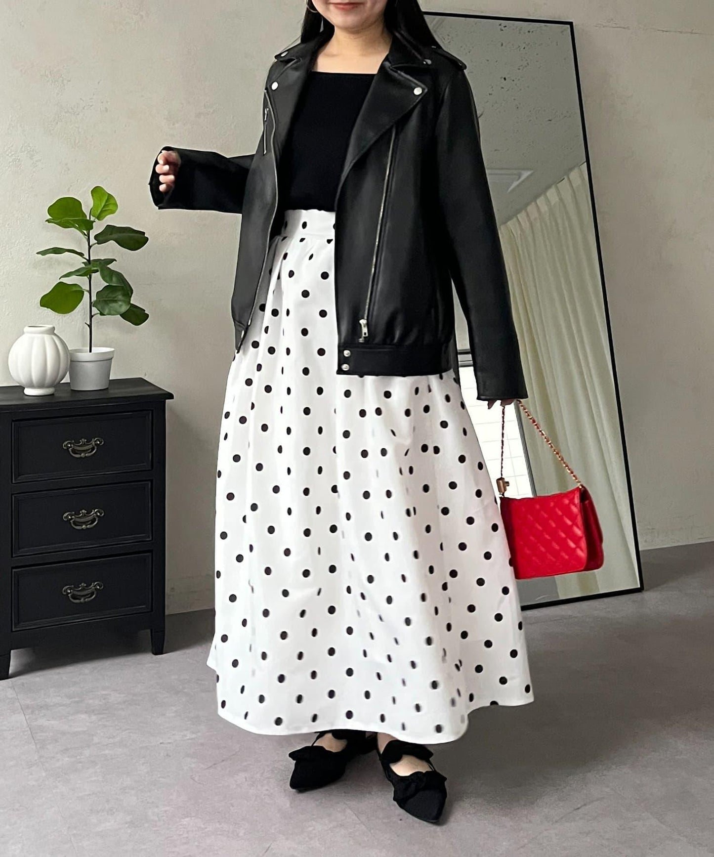 圓點格紋蓬鬆塔夫綢傘形半身裙