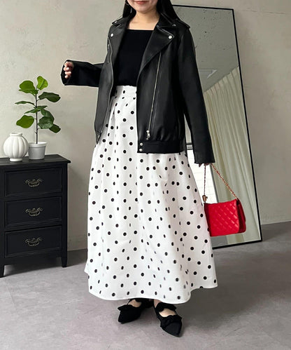 圓點格紋蓬鬆塔夫綢傘形半身裙