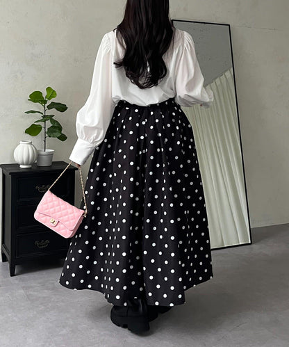 圓點格紋蓬鬆塔夫綢傘形半身裙