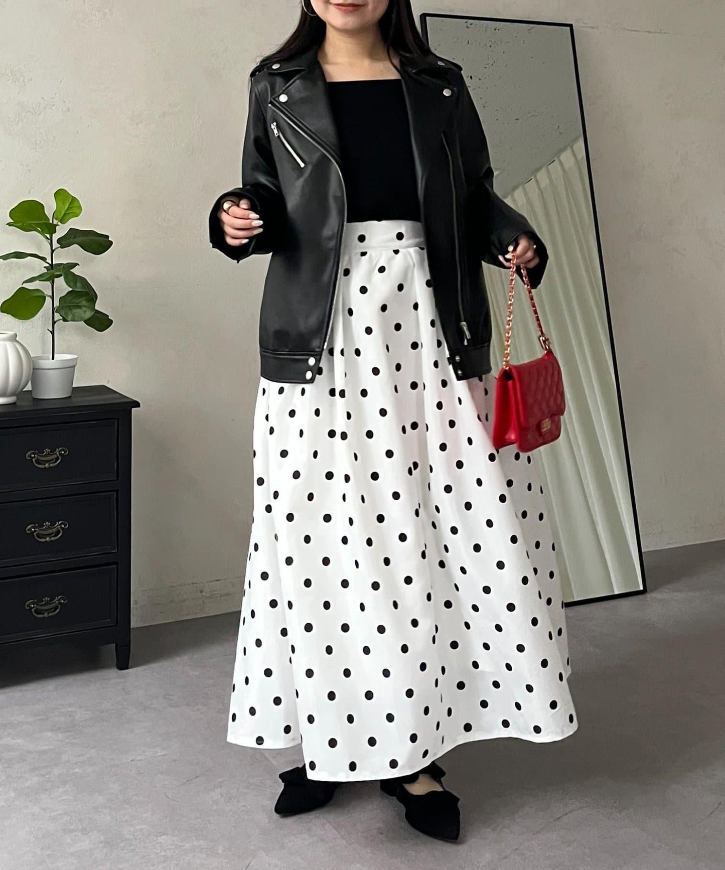 圓點格紋蓬鬆塔夫綢傘形半身裙