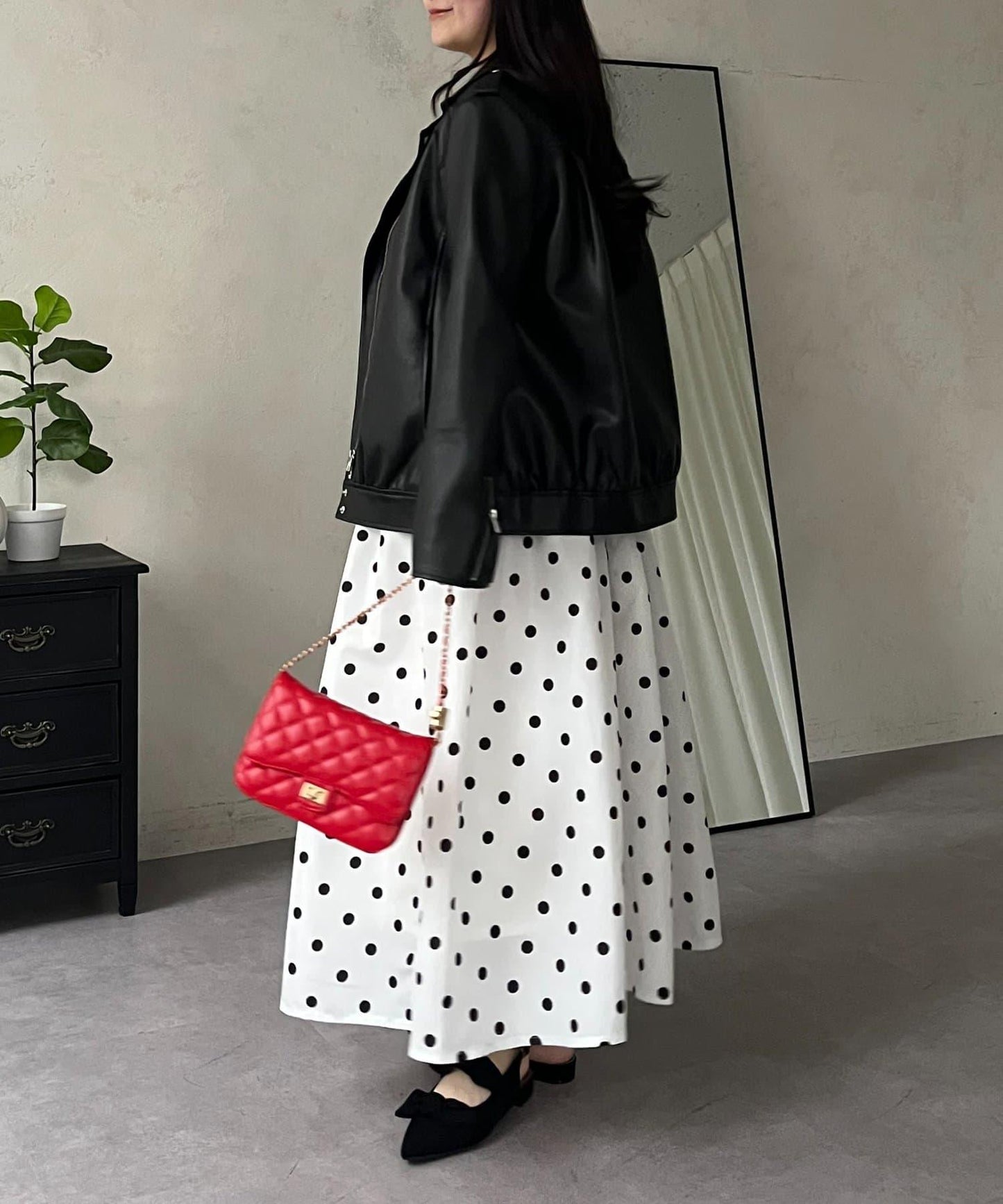 圓點格紋蓬鬆塔夫綢傘形半身裙