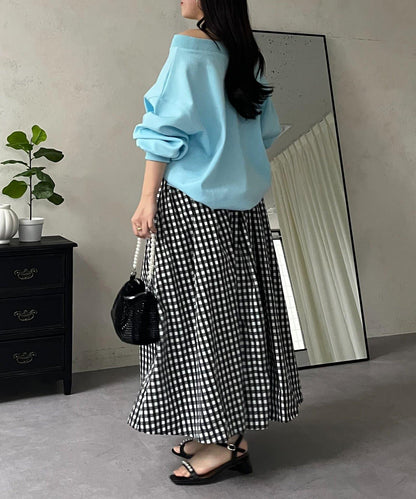 圓點格紋蓬鬆塔夫綢傘形半身裙