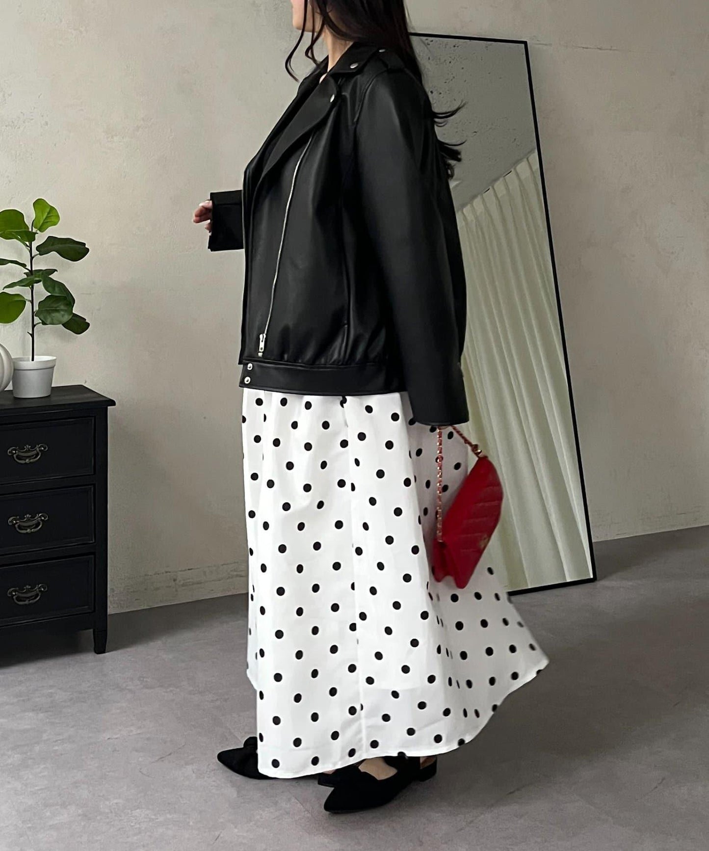 圓點格紋蓬鬆塔夫綢傘形半身裙