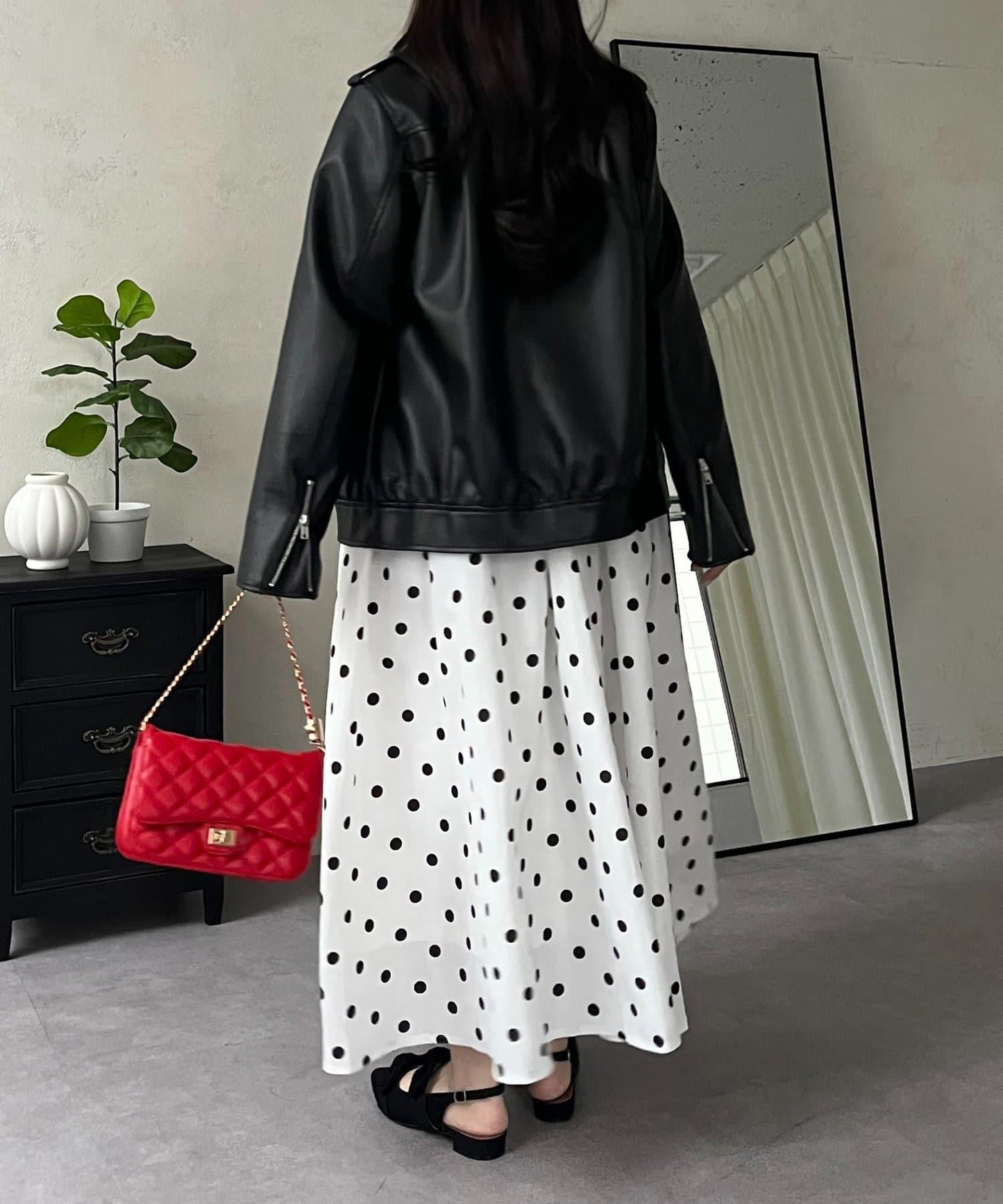 圓點格紋蓬鬆塔夫綢傘形半身裙