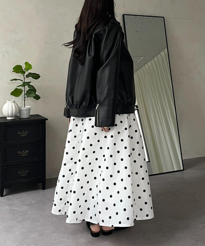 圓點格紋蓬鬆塔夫綢傘形半身裙