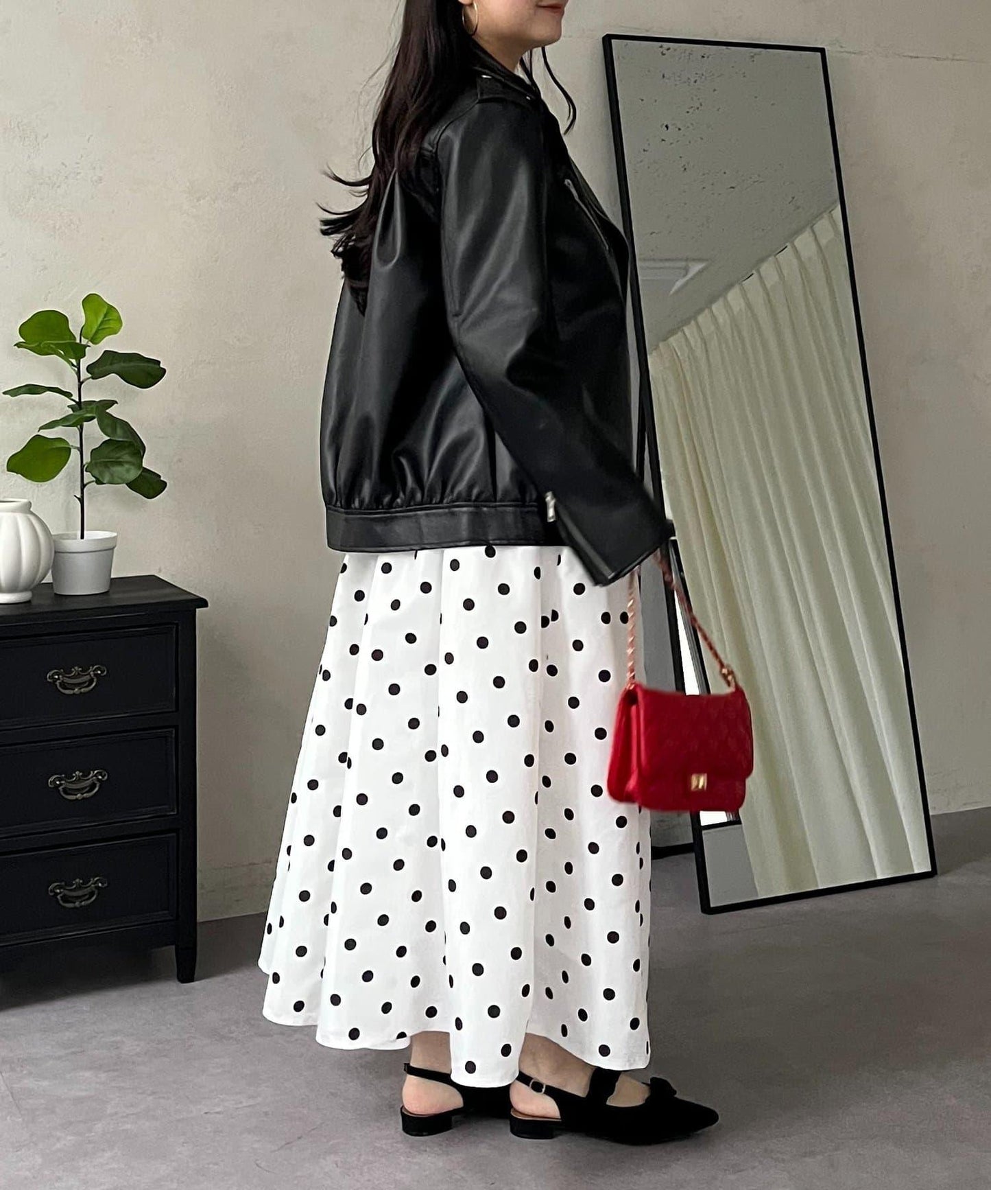 圓點格紋蓬鬆塔夫綢傘形半身裙