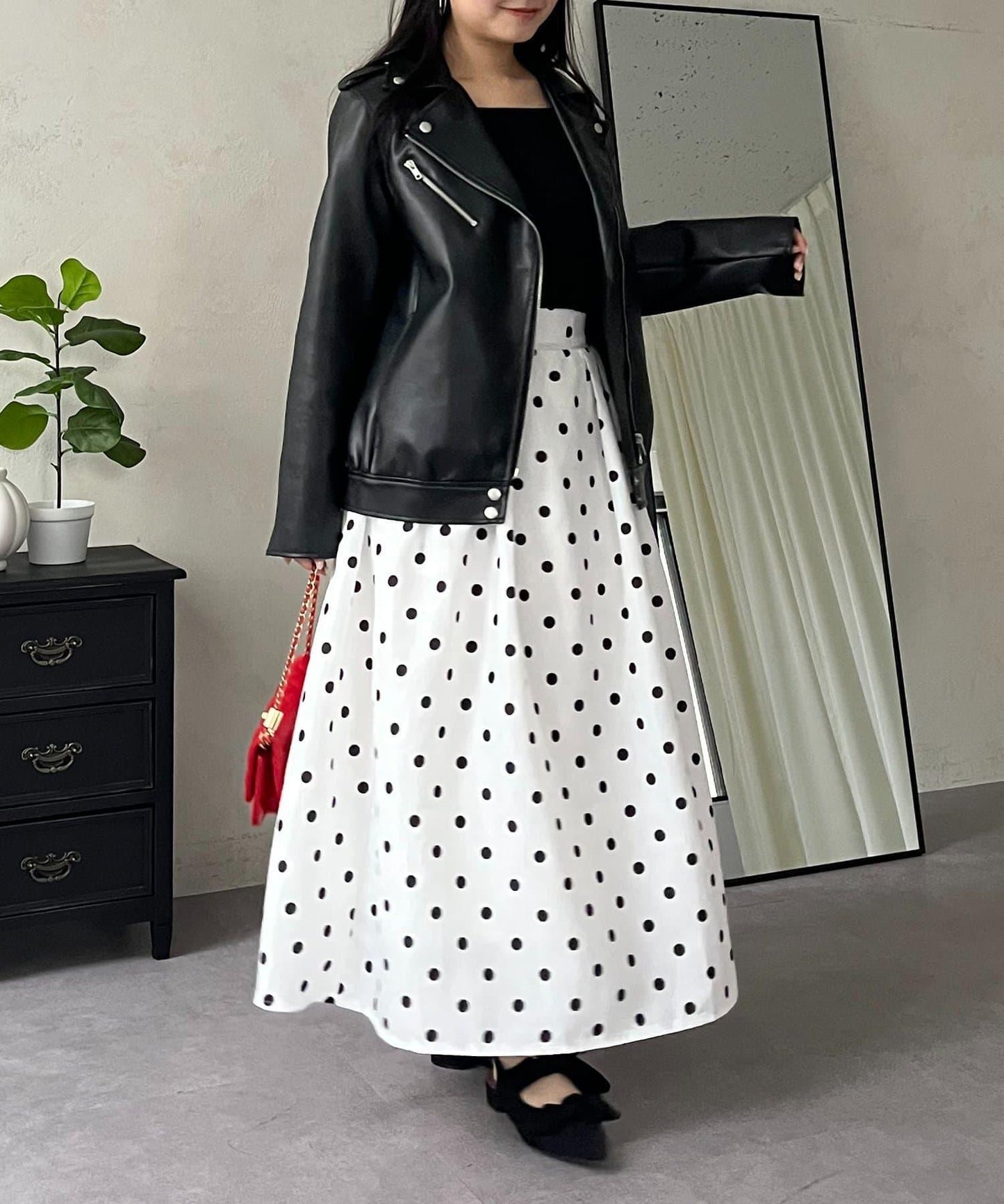 圓點格紋蓬鬆塔夫綢傘形半身裙